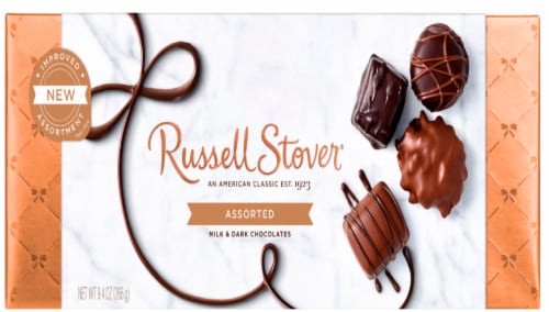 Russell Stover Assorted Milk & Dark Chocolates Box Perspective: front