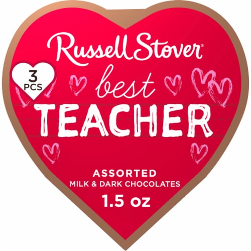 RUSSELL STOVER Valentine's Day Chalkboard Heart Milk & Dark Chocolate Candy Gift Box Perspective: front