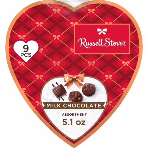RUSSELL STOVER Valentine's Day Plaid Heart Assorted Milk Chocolate Gift Box Perspective: front