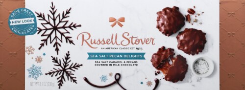 Russell Stover Sea Salt Pecan Delights Chocolate Holiday Box Perspective: front