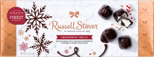 Russell Stover Peppermint Melts Dark Chocolate Box Perspective: front