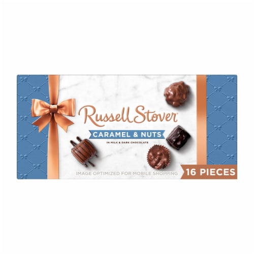 RUSSELL STOVER Caramels & Nuts in Milk & Dark Chocolate Gift Box Perspective: front