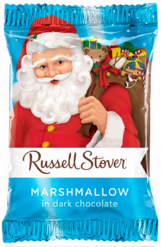 Russell Stover Holiday Marshmallow in Dark Chocolate Santa Candy Perspective: front