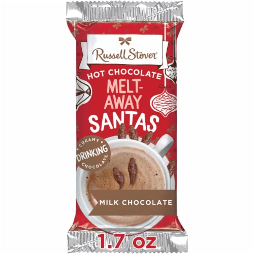 RUSSELL STOVER Christmas Hot Chocolate Melt-Away Milk Chocolate Santas Perspective: front
