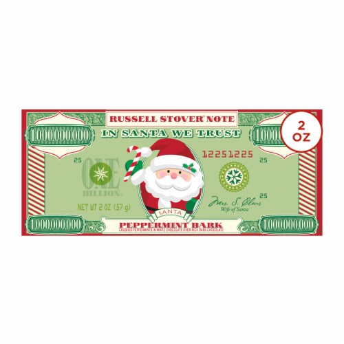 RUSSELL STOVER Christmas Santa Peppermint Bark Money Bar Perspective: front