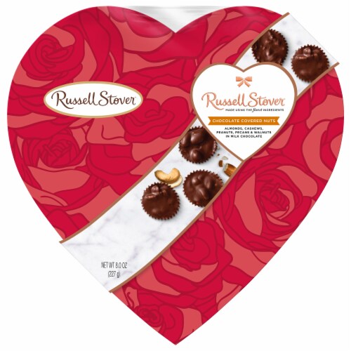 Russell Stover Chocolate Covered Nuts Heart Box Valentine Candy Perspective: front