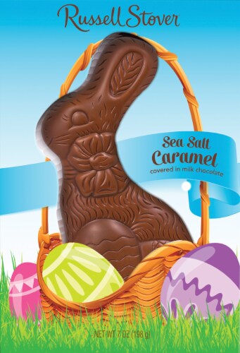 Russell Stover Sea Salt Caramel Filled Chocolate Bunny Perspective: front