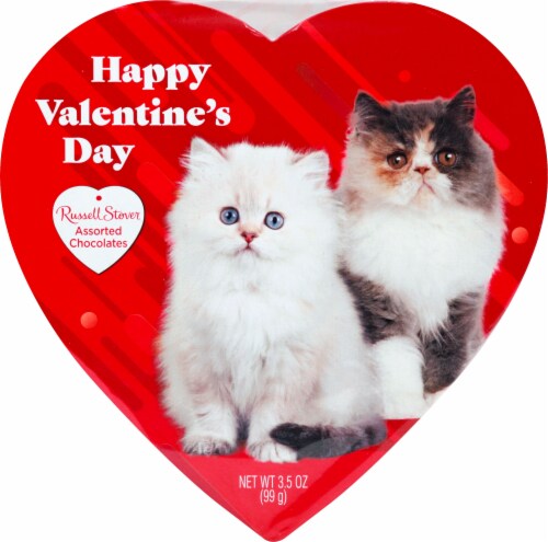 Russell Stover Cat Lovers Assorted Chocolates in Heart Shaped Box Perspective: front