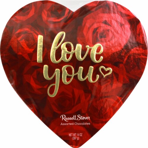 Russell Stover Assorted Chocolates I Love You Heart Box Perspective: front