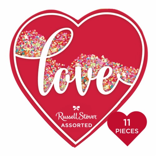 RUSSELL STOVER Valentine's Day Love Confetti Heart Assorted Milk & Dark Chocolate Gift Box Perspective: front