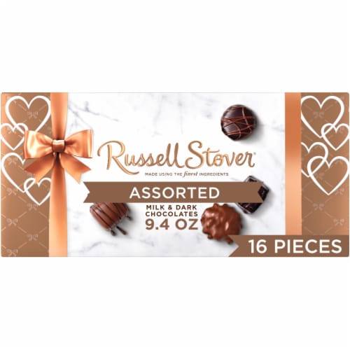 RUSSELL STOVER Valentine's Day Assorted Milk & Dark Chocolate Candy Gift Box Perspective: front