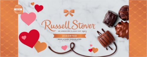 Russell Stover Assorted Milk & Dark Chocolates Box Perspective: front