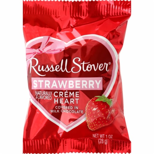 Russell Stover Strawberry Cream Heart Bar Covered in Milk Chocolate Valentine Candy Perspective: front