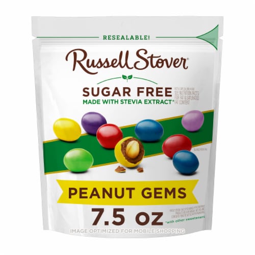 RUSSELL STOVER Sugar Free Chocolate Candy Coated Peanuts Bag Perspective: front