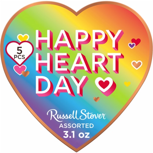 RUSSELL STOVER Valentine's Day Tween Heart Assorted Milk & Dark Chocolate Candy Gift Box Perspective: front