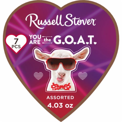 RUSSELL STOVER Valentine's Day Pet Meme Heart Assorted Milk & Dark Chocolate Gift Box Perspective: front