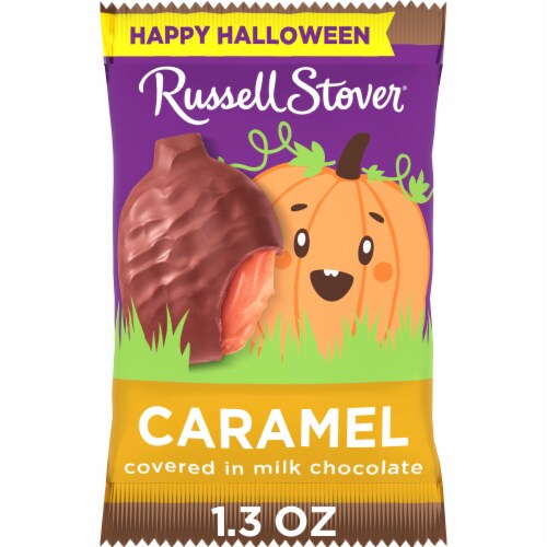 RUSSELL STOVER Halloween Milk Chocolate Caramel Candy Pumpkin, 1.3 oz Perspective: front