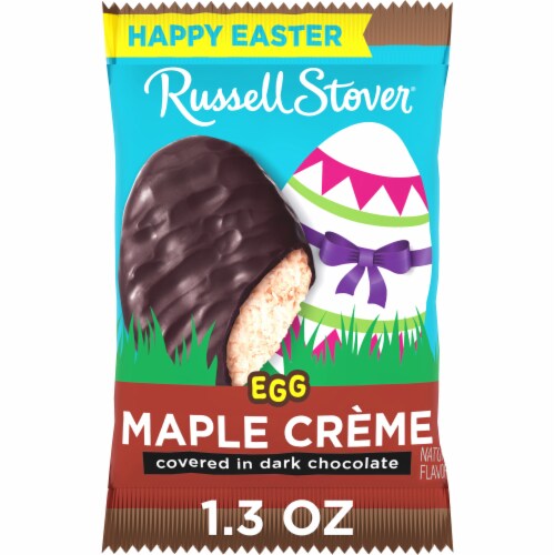 RUSSELL STOVER Easter Maple Crème Dark Chocolate Candy Easter Egg Perspective: front