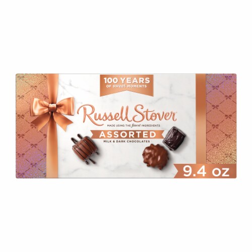 RUSSELL STOVER 100 Year Anniversary Assorted Milk & Dark Chocolate Gift Box Perspective: front