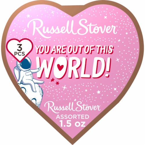 RUSSELL STOVER Valentine's Day Cosmic Heart Assorted Milk & Dark Chocolate Candy Gift Box Perspective: front