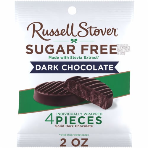 RUSSELL STOVER Sugar Free Dark Chocolate Medallions Candy, 2 oz bag Perspective: front