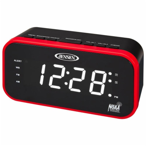 Jensen JEP-150 AM/FM Weather Band Clock Radio - Red/Black Perspective: front