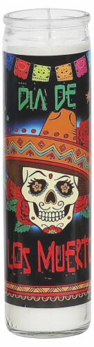 Bright Glow Dia De Los Muertos Style 2 Candle Perspective: front