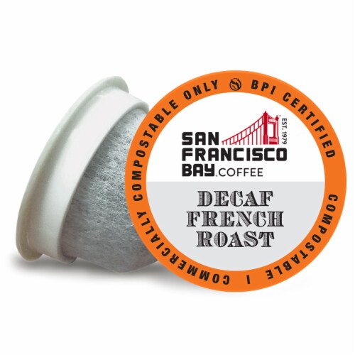 San Francisco Bay Decaf French Roast K-cup Compatible Compostable Coffee Pods Perspective: front