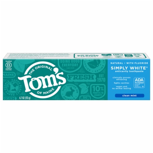Tom's of Maine Natural Simply White Fluoride Toothpaste Clean Mint Perspective: front