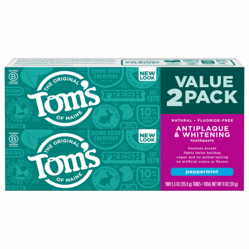 Tom's of Maine Fluoride-Free Antiplaque & Whitening Natural Toothpaste Peppermint Perspective: front