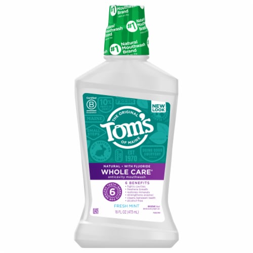 Tom's of Maine Whole Care Natural Fluoride Mouthwash Fresh Mint Perspective: front