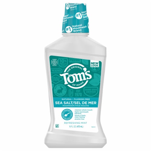 Tom's of Maine Sea Salt Alcohol-Free Natural Mouthwash Refreshing Mint Perspective: front