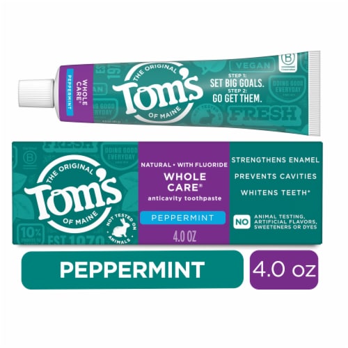 Tom's of Maine Whole Care Natural Toothpaste with Fluoride Peppermint Perspective: front