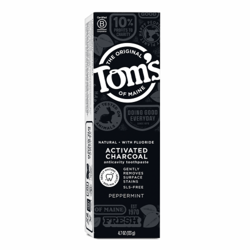 Tom's of Maine Activated Charcoal Whitening Natural Toothpaste With Fluoride Peppermint Perspective: front