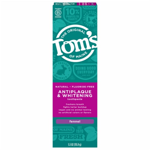 Tom's of Maine Fluoride-Free Antiplaque & Whitening Natural Toothpaste Fennel Perspective: front