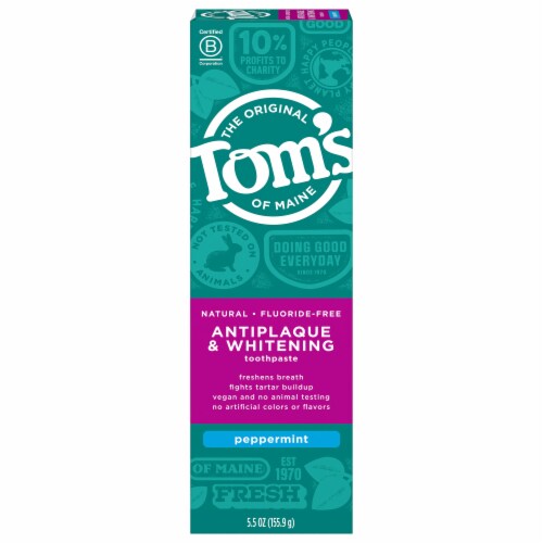Tom's of Maine Fluoride-Free Antiplaque & Whitening Natural Toothpaste Peppermint Perspective: front