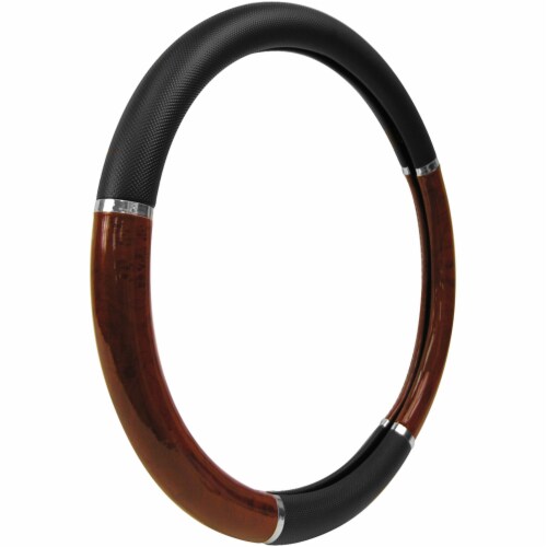 Custom Accessories Steering Wheel Cover - Black/Wood/Chrome Perspective: front