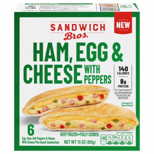 Sandwich Bros. Ham Egg Cheese & Pepper Pita Snack Breakfast Sandwich Perspective: front