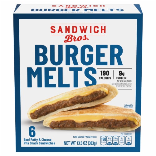 Sandwich Bros Angus Beef Patty Cheeseburger Pita Pocket Sandwiches Frozen Meal Perspective: front