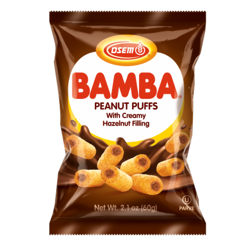 Osem Bamba Peanut Snack with Hazelnut Cream Filling Perspective: front