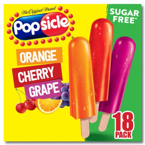 Popsicle Sugar Free Orange Cherry Grape Frozen Variety Pack Ice Pops Perspective: front