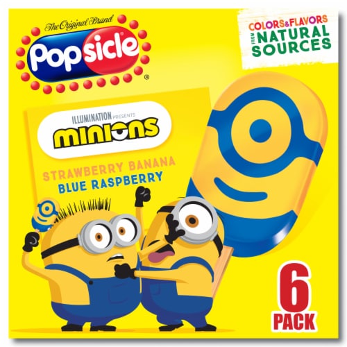 Popsicle Minions Ice Pops Strawberry Banana and Blue Raspberry Frozen Bars Perspective: front