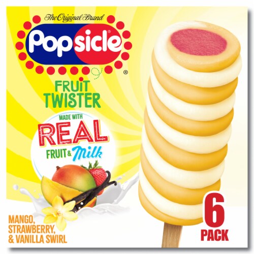 Popsicle Fruit Twister Mango Strawberry Vanilla Swirl with Real Fruit & Milk Ice Cream Pops Perspective: front