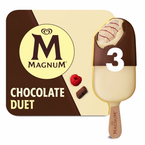 Magnum Chocolate Duet Vanilla with Raspberry Swirl Dipped in White & Milk Chocolate Ice Cream Bars