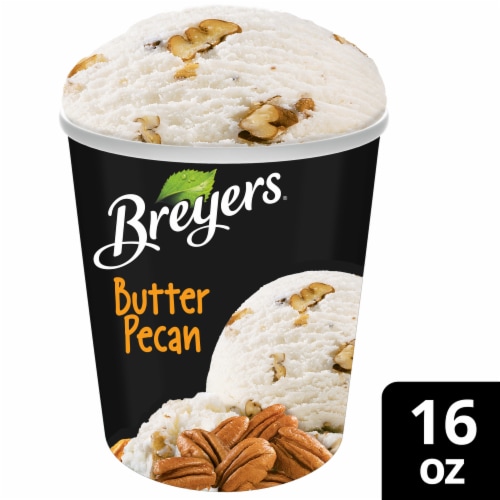 Breyers Butter Pecan with Rich Vanilla and Butter-Roasted Pecan Pieces Ice Cream Perspective: front