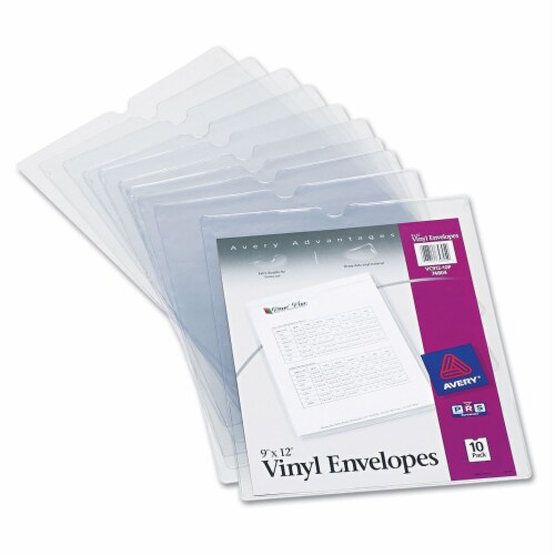 Top-Load Clear Vinyl Envelopes w/Thumb Notch, 9 x 12, Clear, 10/Pack