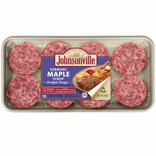 Johnsonville® Uncooked Vermont Maple Pork Breakfast Sausage Patties Package Perspective: front