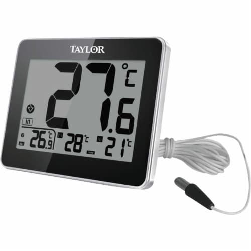 Taylor 8 In. W. x 6 In. H. Plastic Digital Indoor & Outdoor Thermometer 1710 Perspective: front