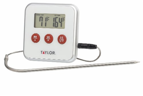 Taylor® Digital Wired Probe Timer Thermometer - White Perspective: front