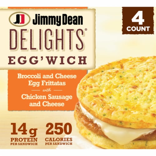 Jimmy Dean Delights Egg’wich Broccoli & Cheese Egg Frittatas and Chicken Sausage Breakfast Sandwich Perspective: front